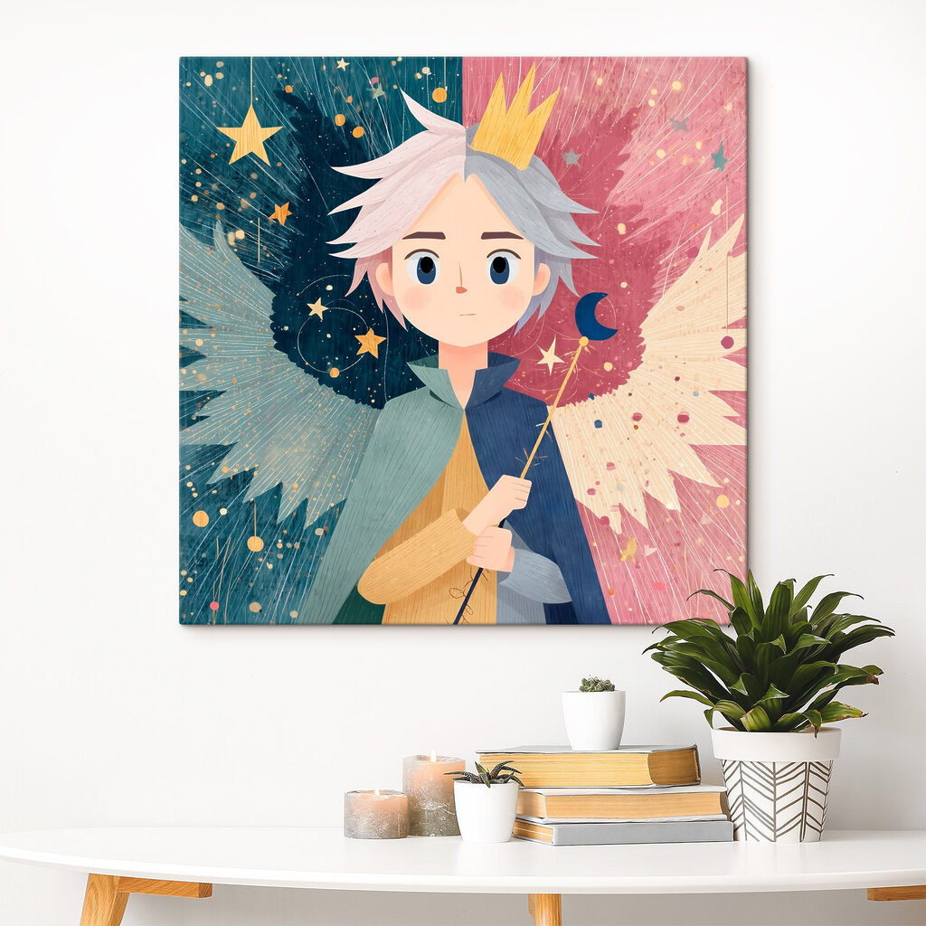 Cartoon of a boy with wings and a crown Cartoon of a boy with wings and a crown