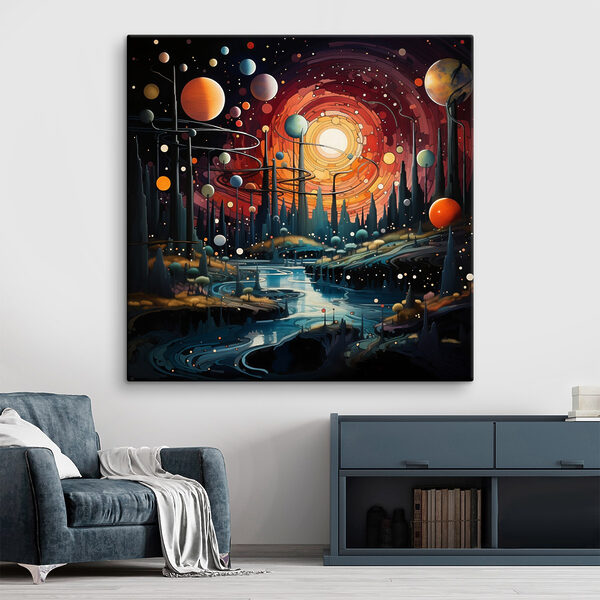 Krajina se stromy a planetami Krajina se stromy a planetami