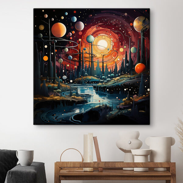Krajina se stromy a planetami Krajina se stromy a planetami