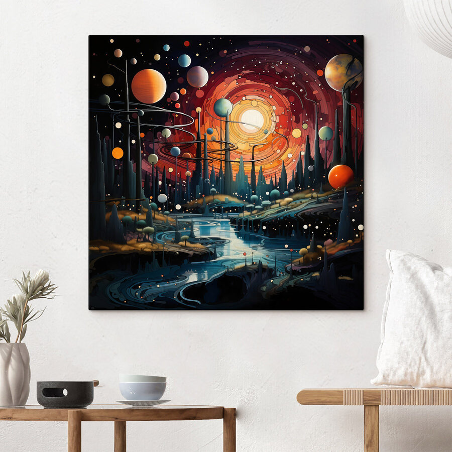 Krajina se stromy a planetami
