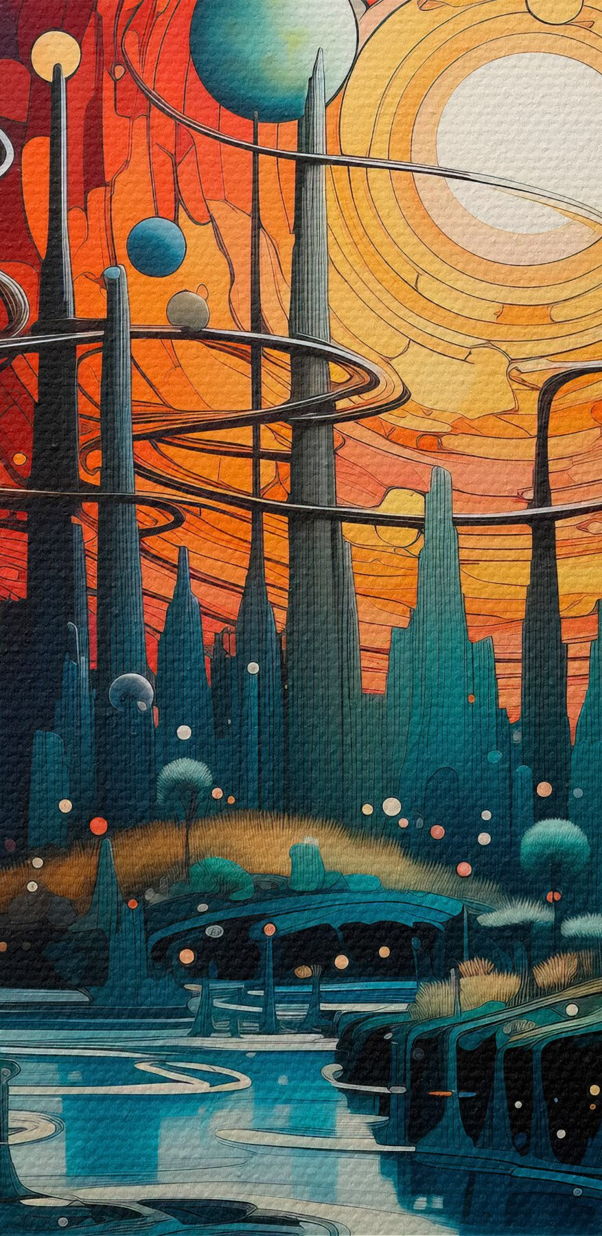 Krajina se stromy a planetami