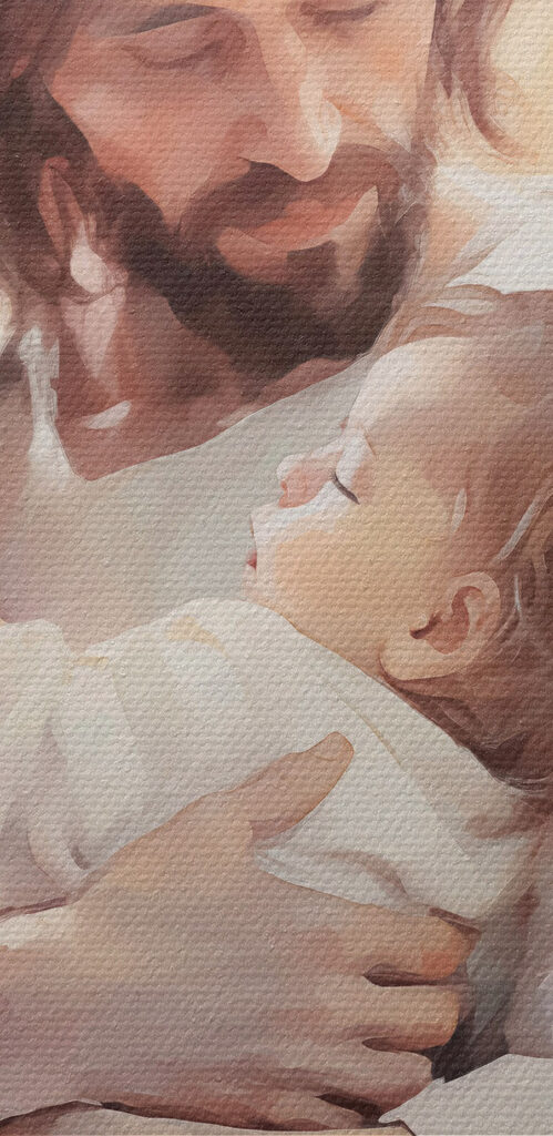 Painting of a man holding a baby