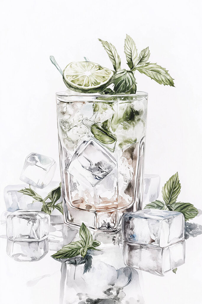 Glass with ice and lime on top