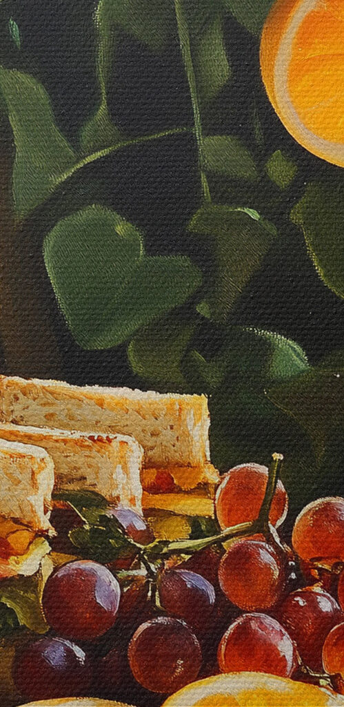 Plate of sandwiches and fruit on a table