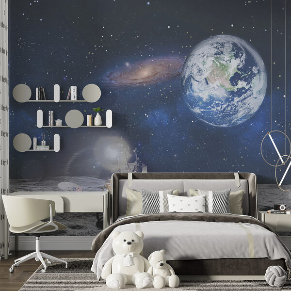 Moon with a planet and stars and a planet in the background