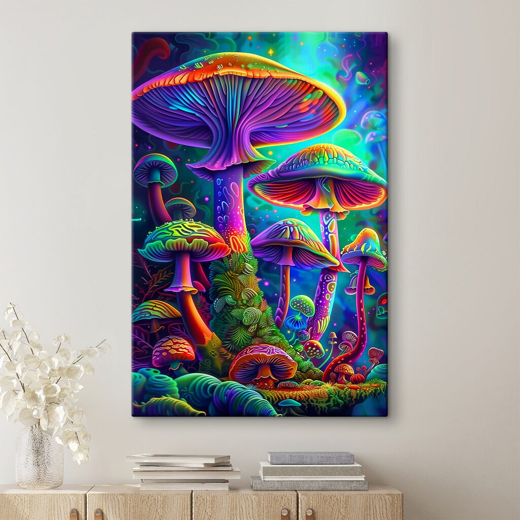 A group of colorful mushrooms