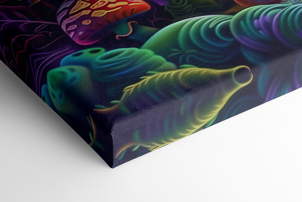 A group of colorful mushrooms