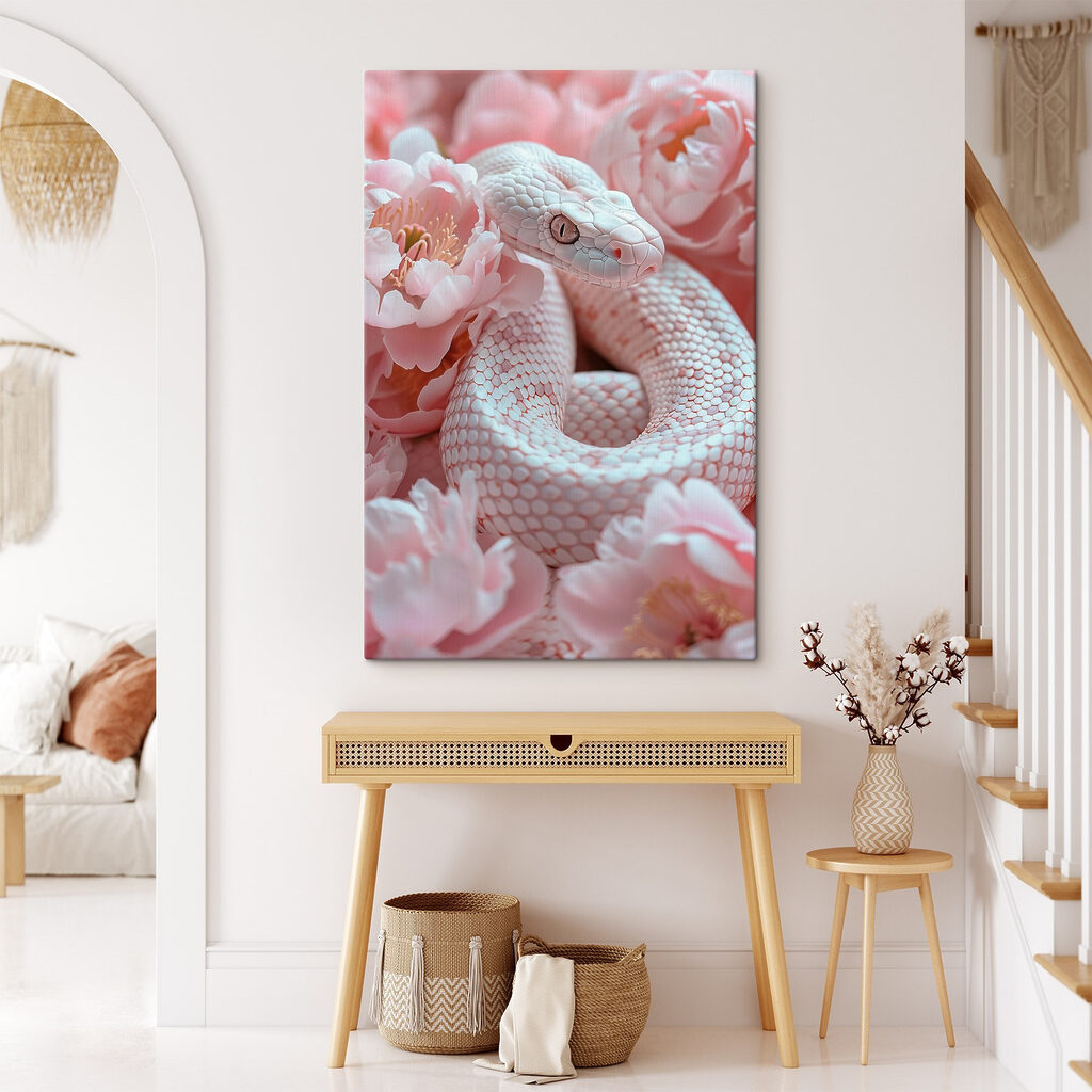White snake in pink flowers
