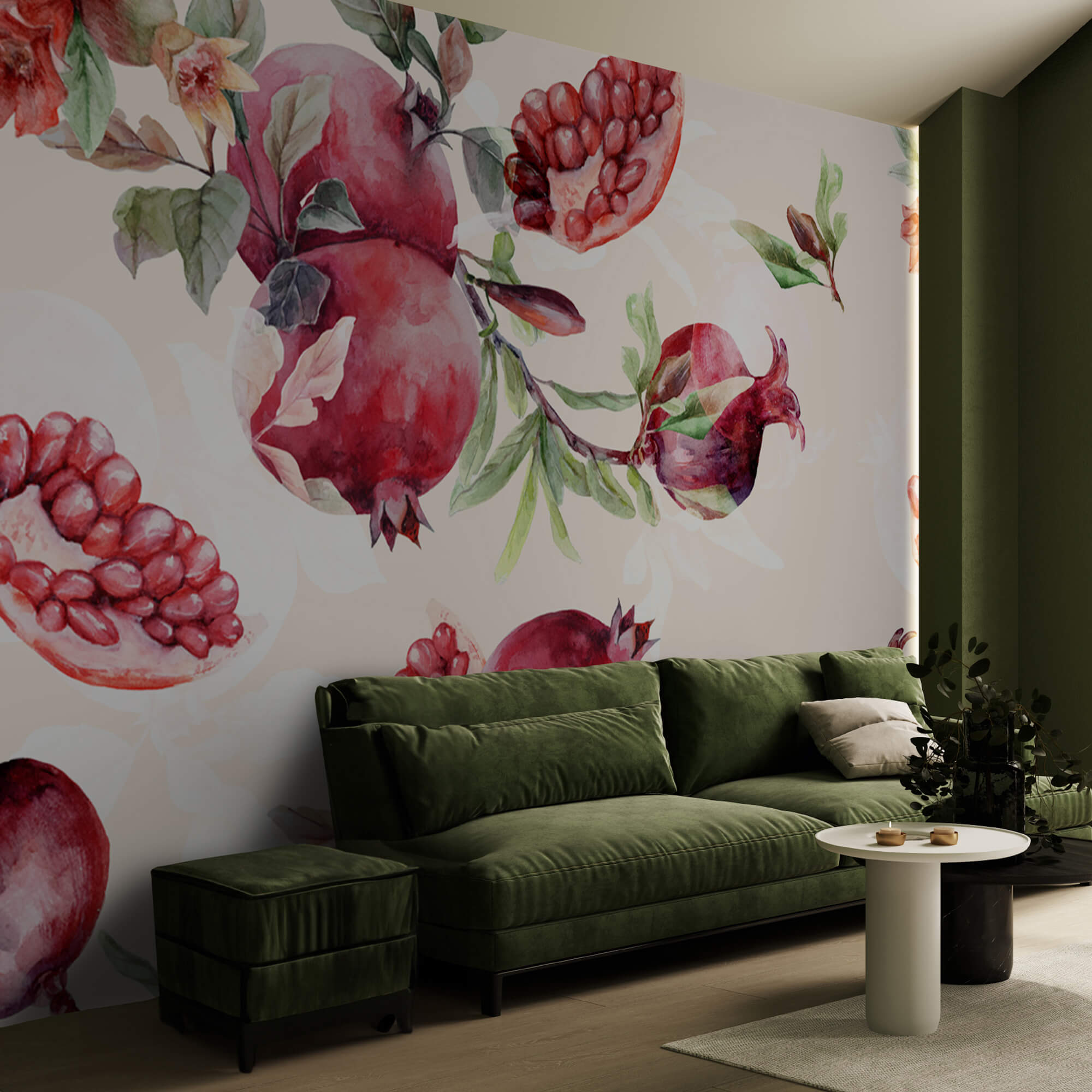 Vzor granátových jablek a listů