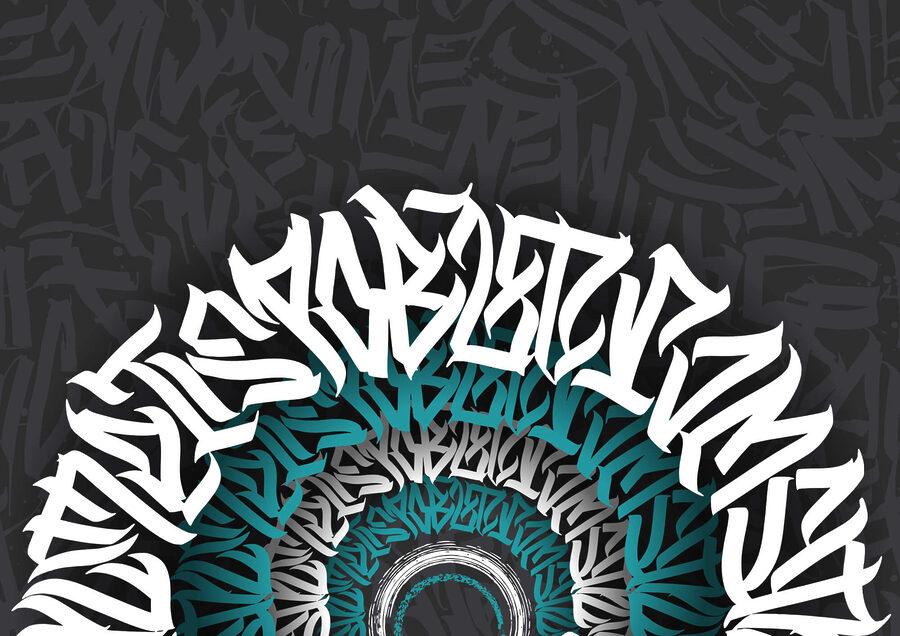 Fototapeta Bílé a modré graffiti na černém pozadí - Image 3