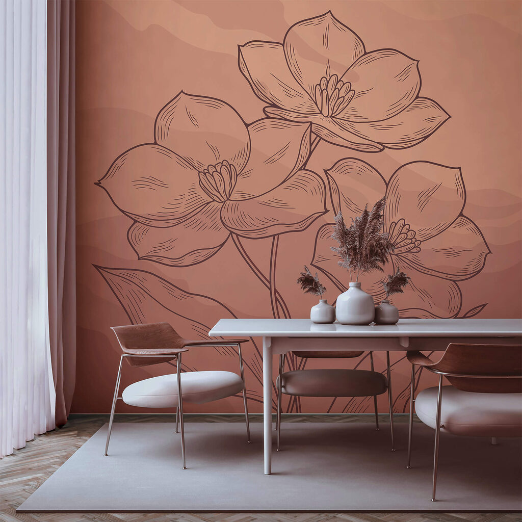 Kresba květin na růžovém pozadí