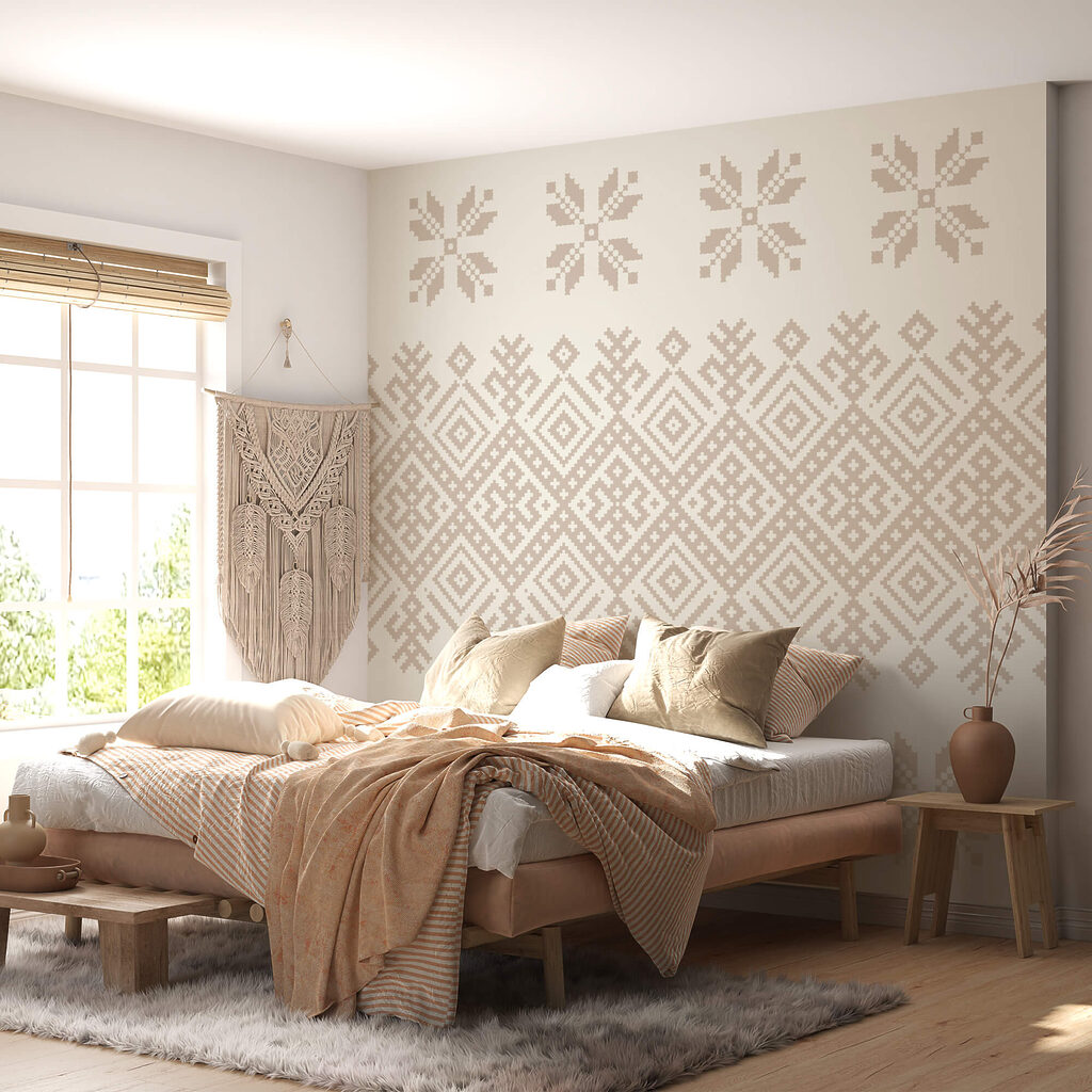 Vzor geometrických tvarů a květin