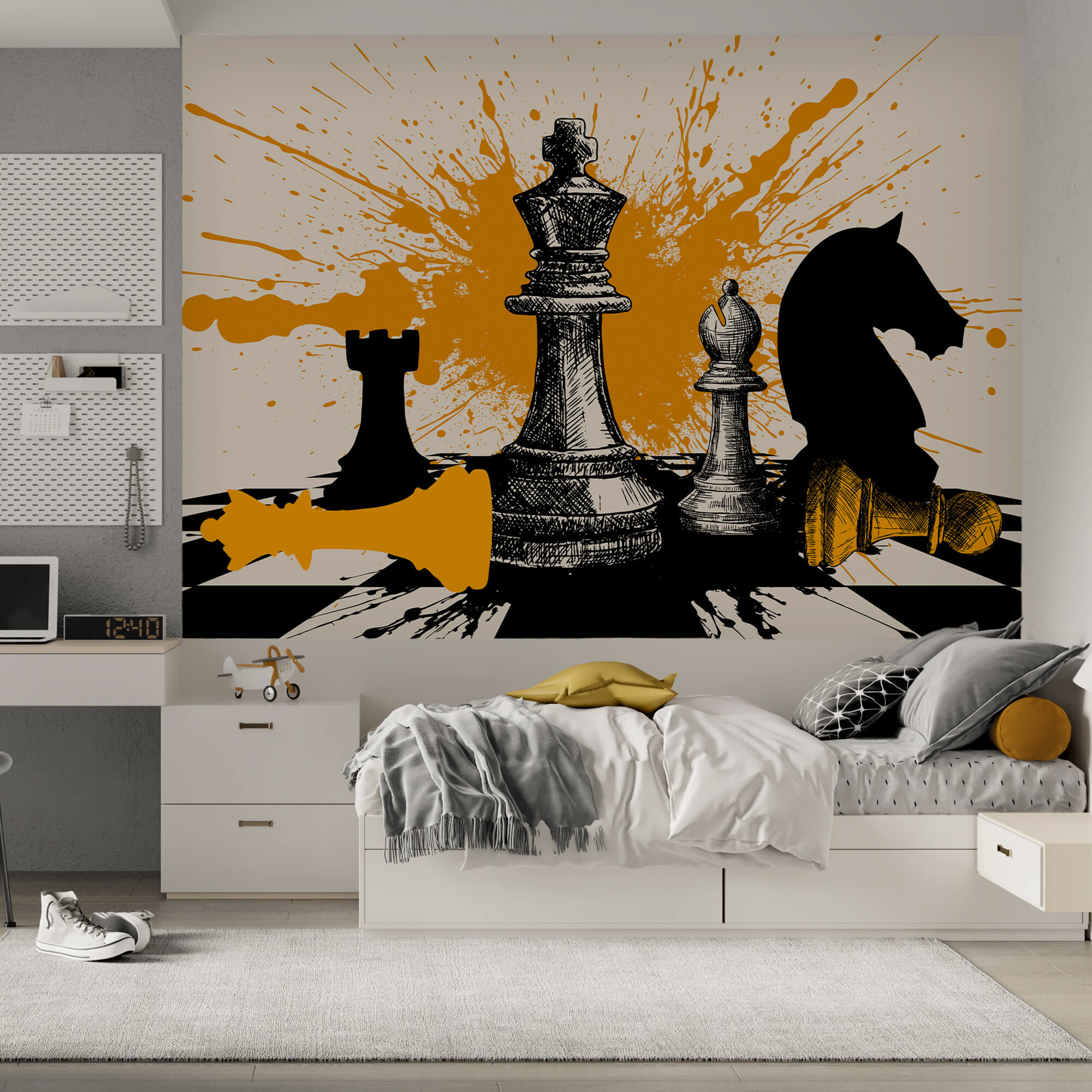 Černé a bílé šachové figurky