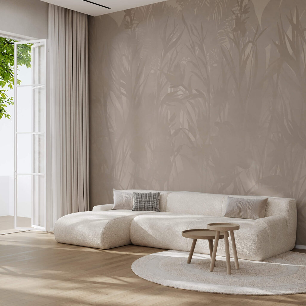 – Jemné botanické vzory v měkkých tónech