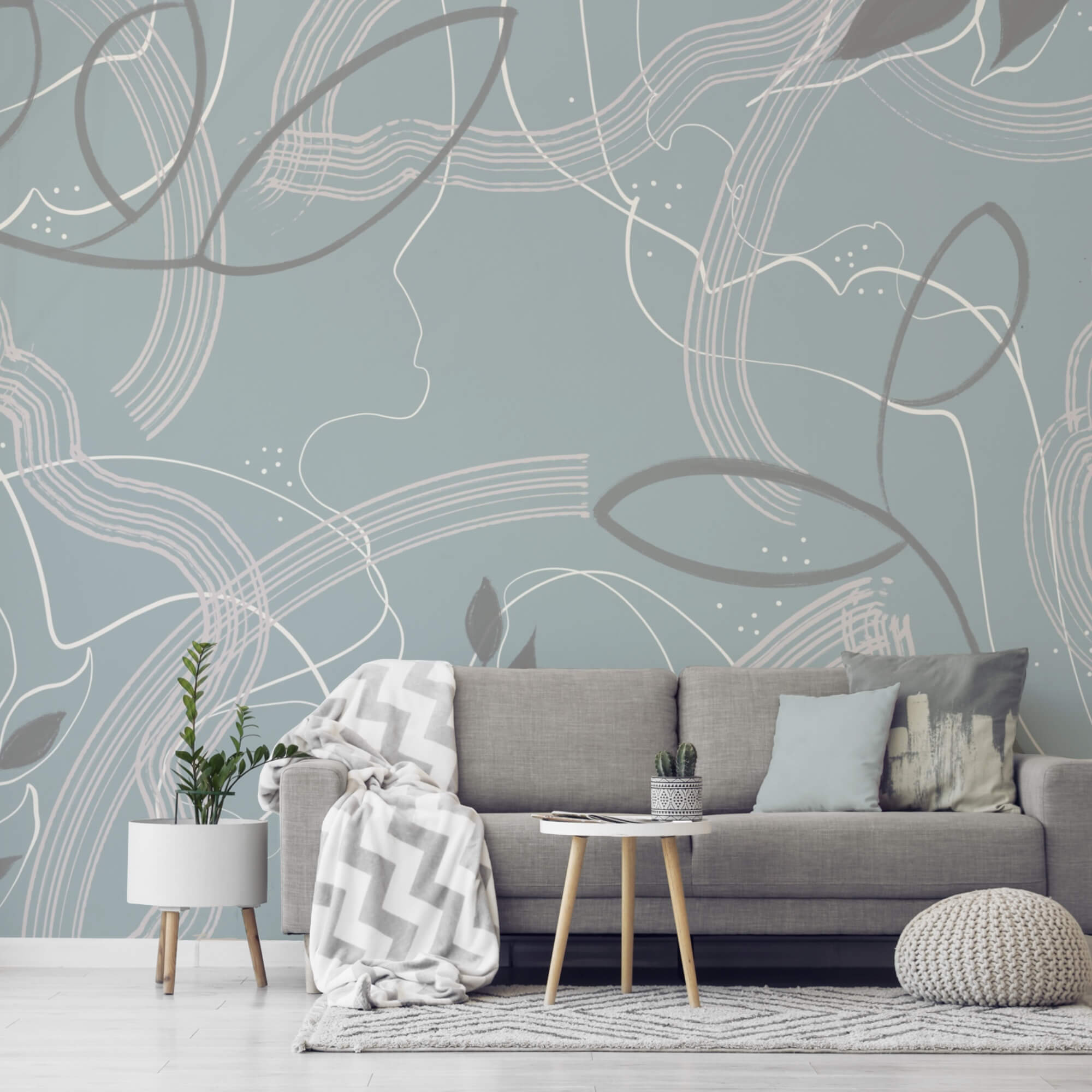 Modré a bílé pozadí s listy a čarami