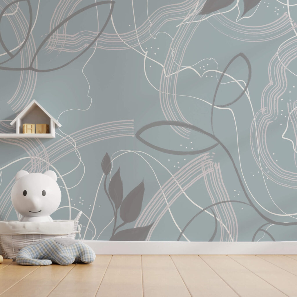 Modré a bílé pozadí s listy a čarami