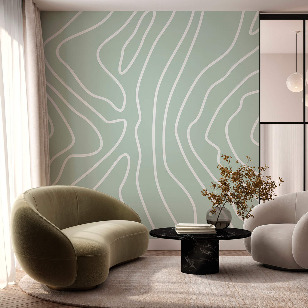 Bílé čáry na světle zeleném pozadí