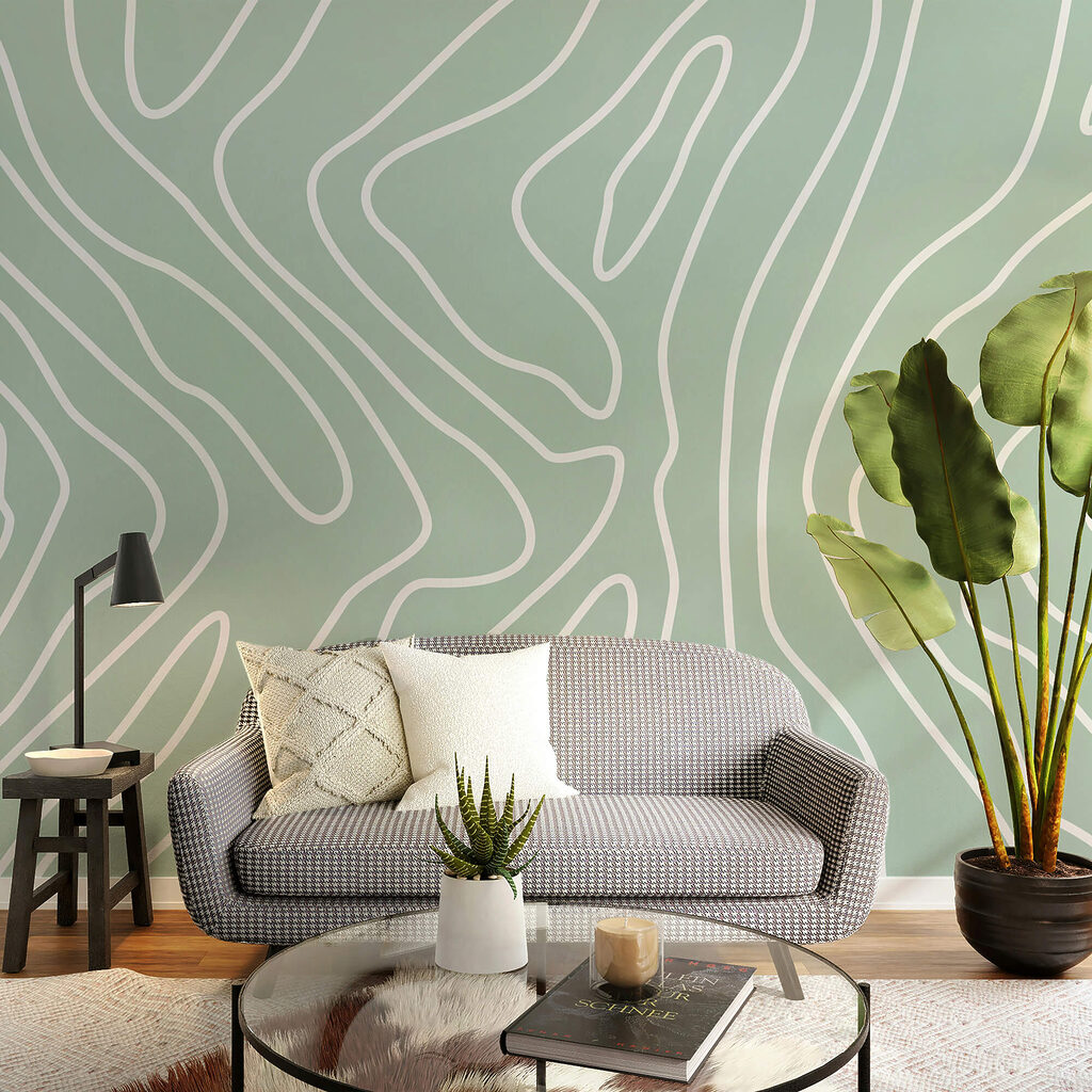 Bílé čáry na světle zeleném pozadí