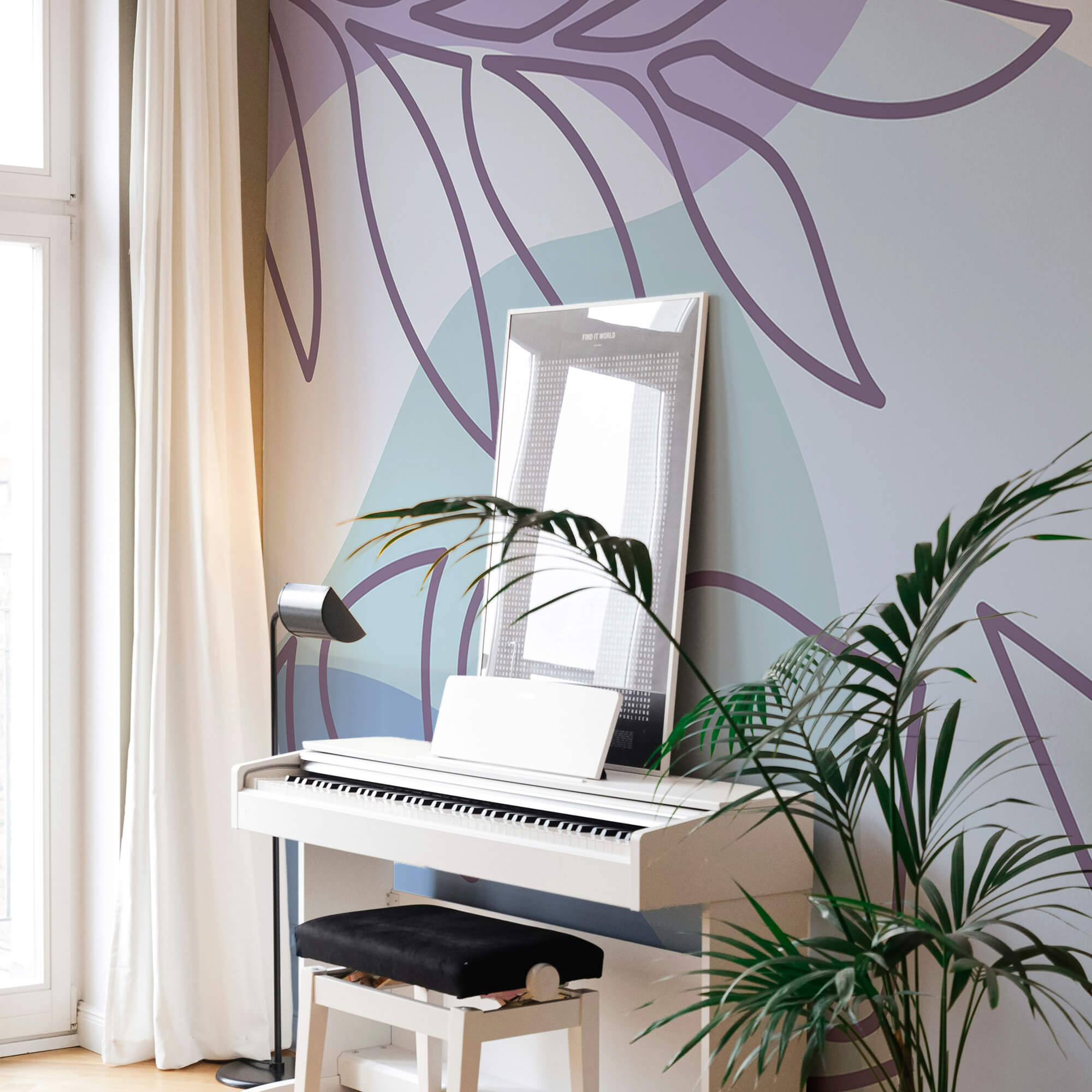 Fialový a bílý vzor s listy