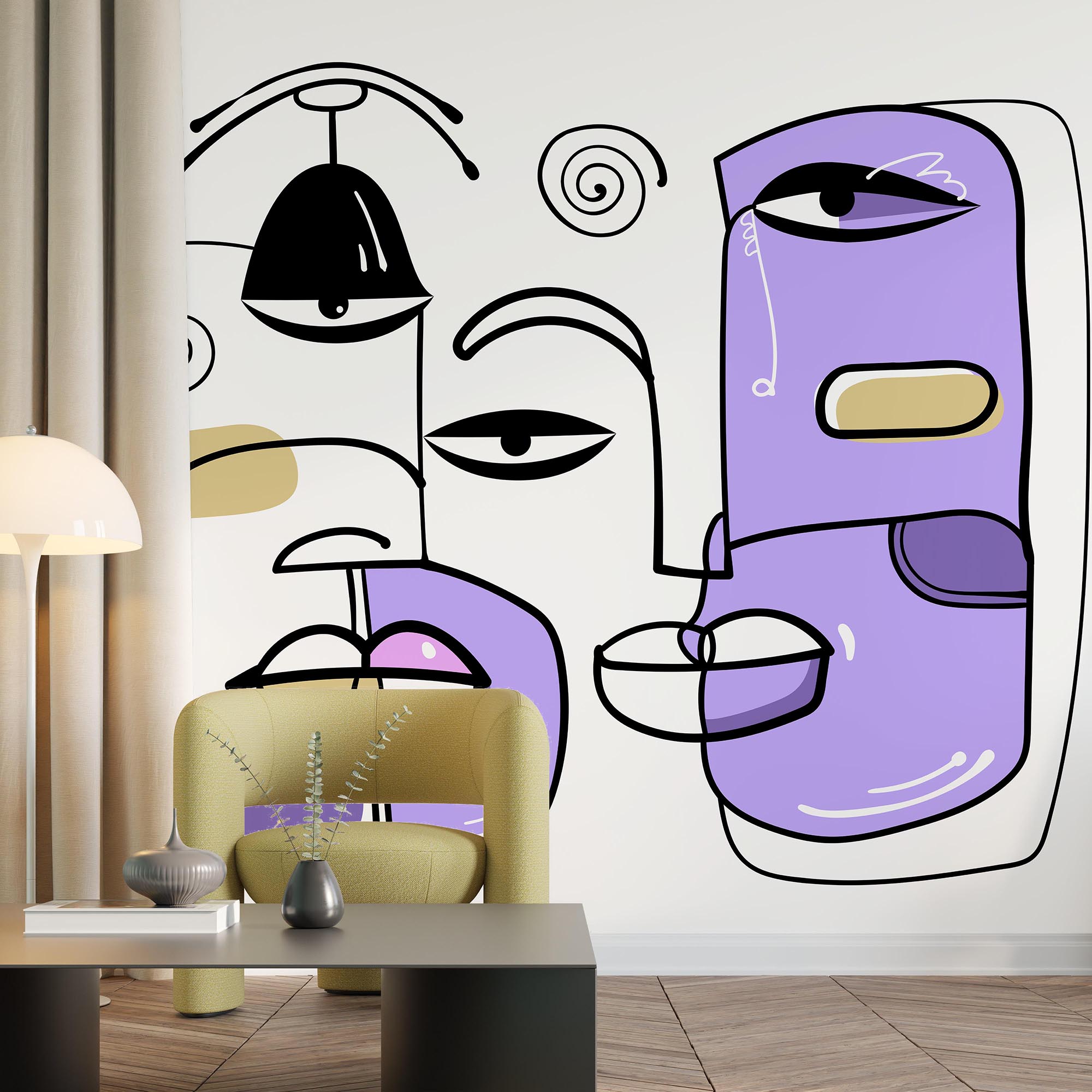 Skupina obličejů nakreslených různými barvami