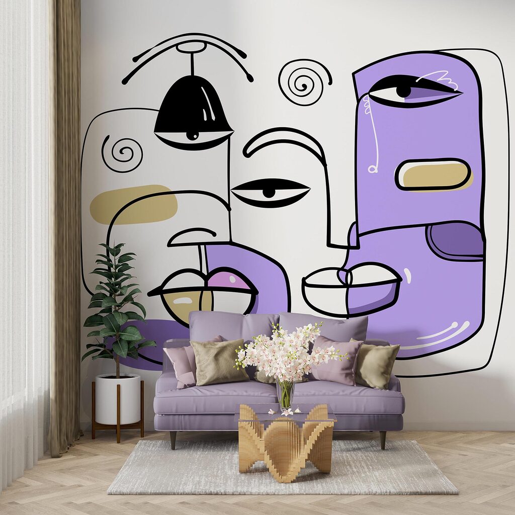 Skupina obličejů nakreslených různými barvami