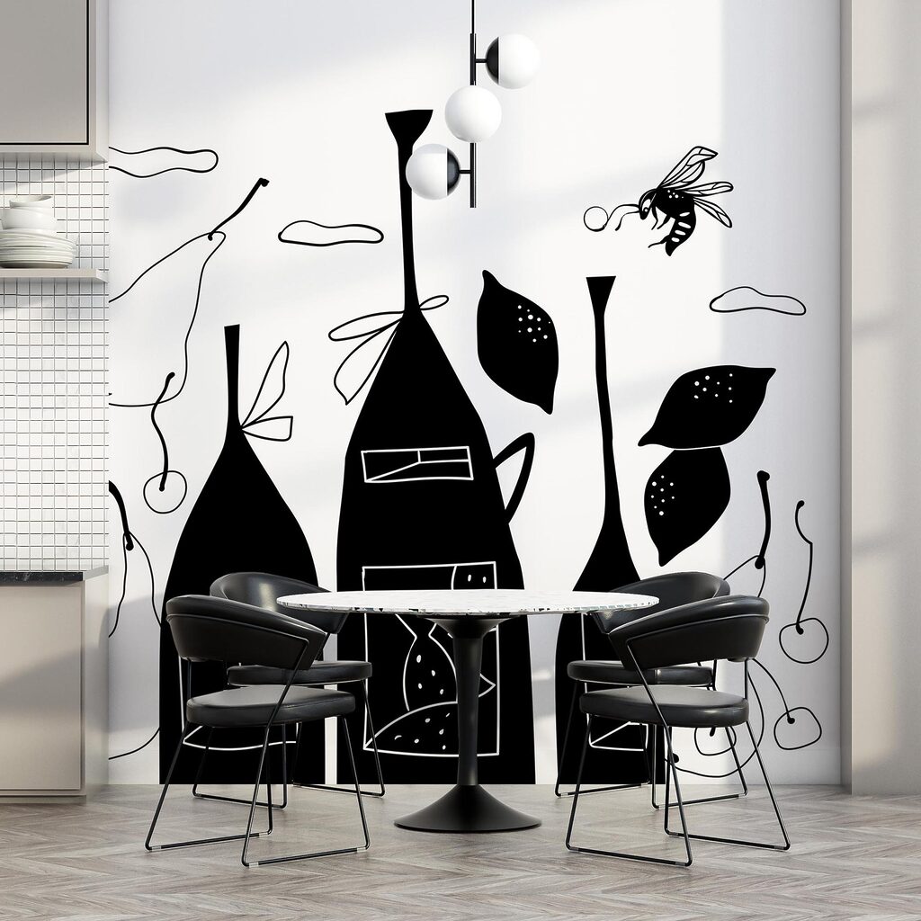 Černobílá kresba lahví