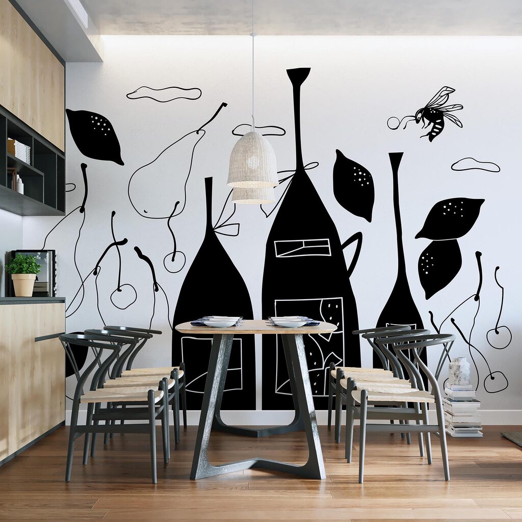 Černobílá kresba lahví