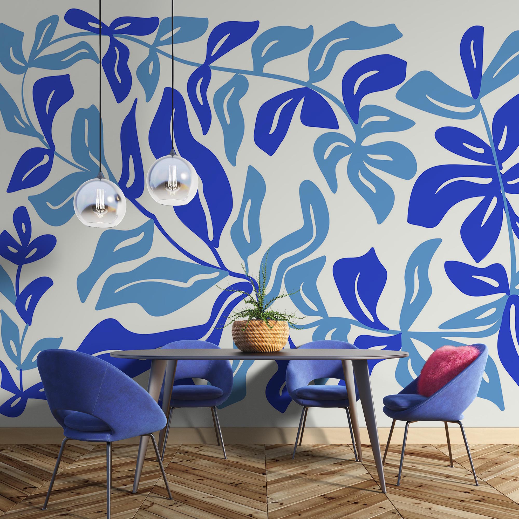 Modrobílá kresba listů