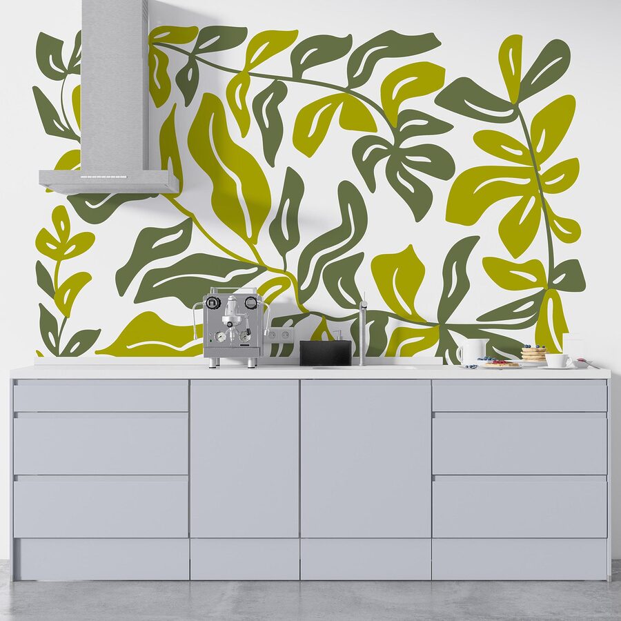 Wall murals Drawing of leaves and flowers Wall murals Drawing of leaves and flowers