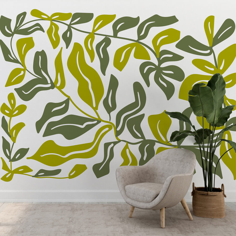 Wall murals Drawing of leaves and flowers Wall murals Drawing of leaves and flowers