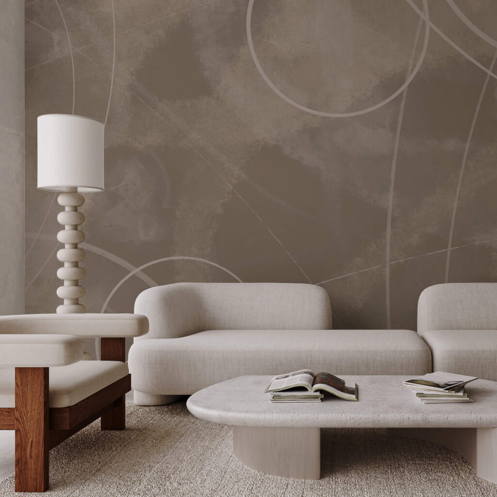 Hnědé pozadí s bílými čarami a kruhy