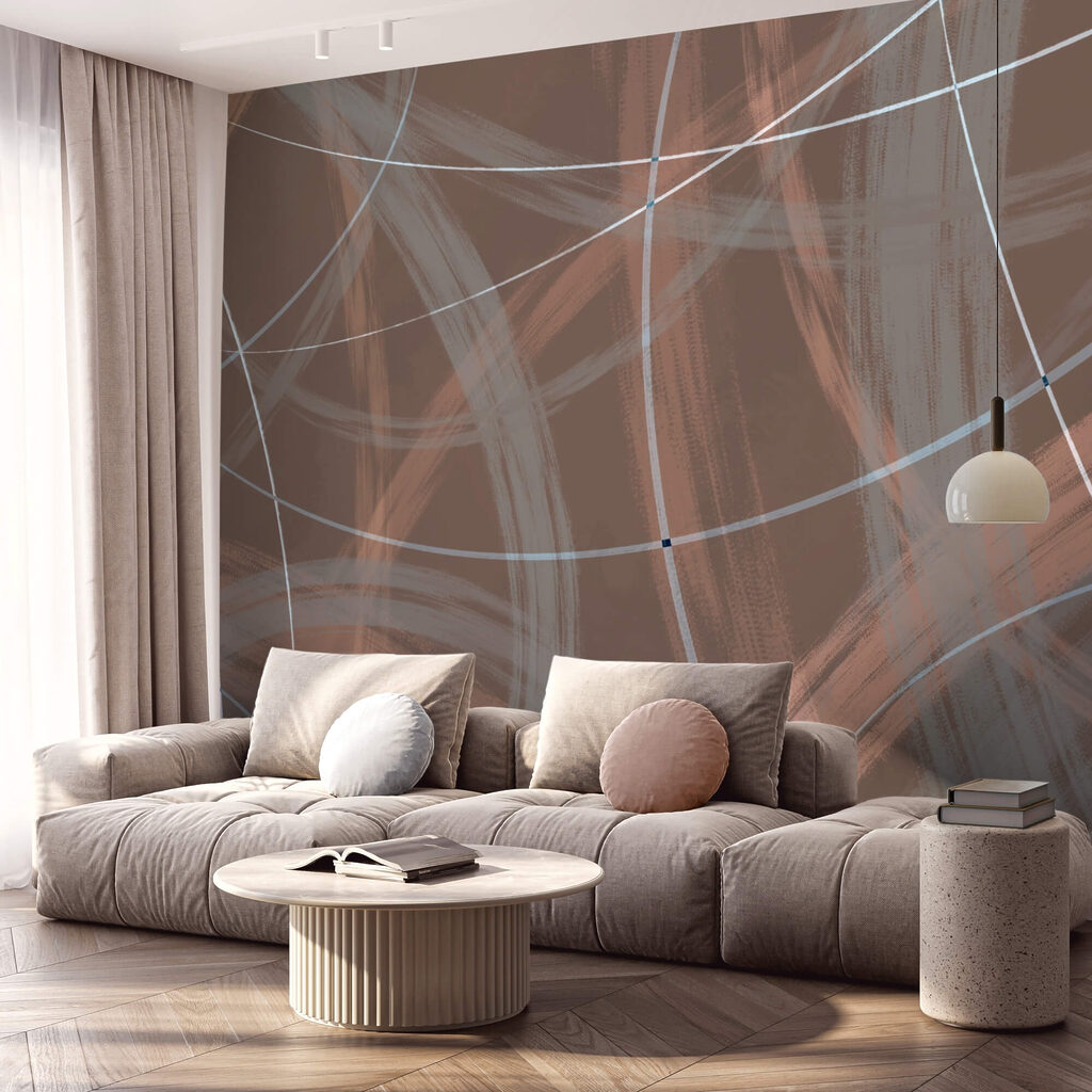 Hnědé a bílé pozadí s čarami a kruhy