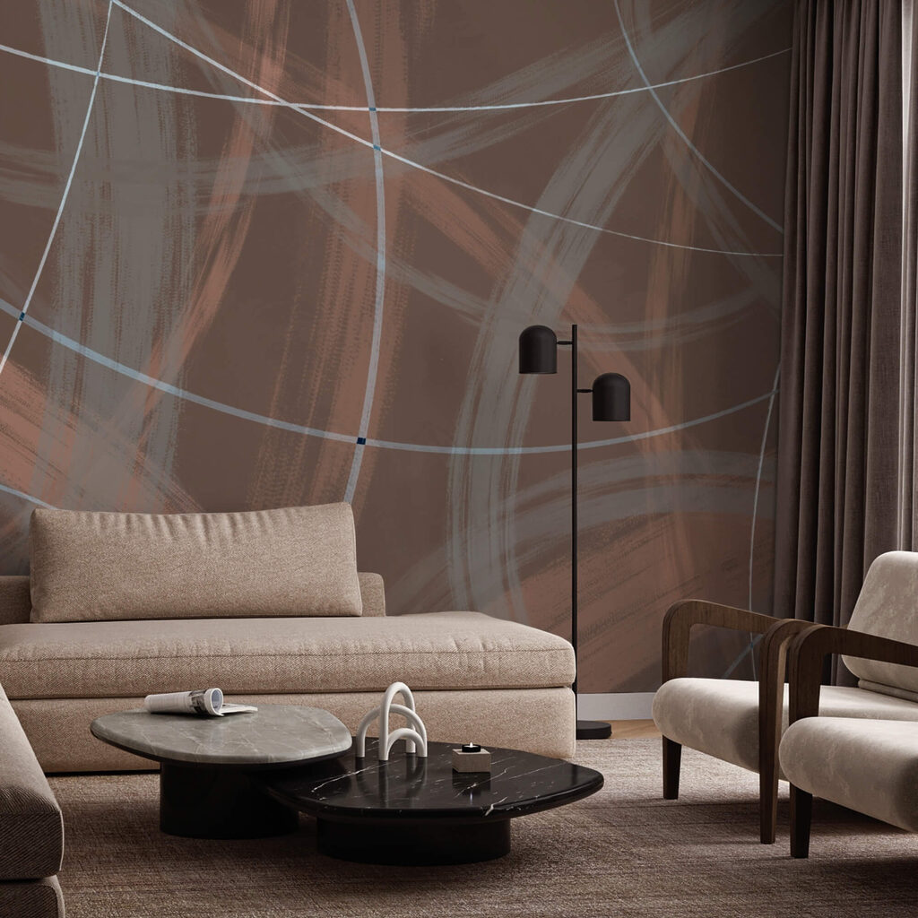 Hnědé a bílé pozadí s čarami a kruhy