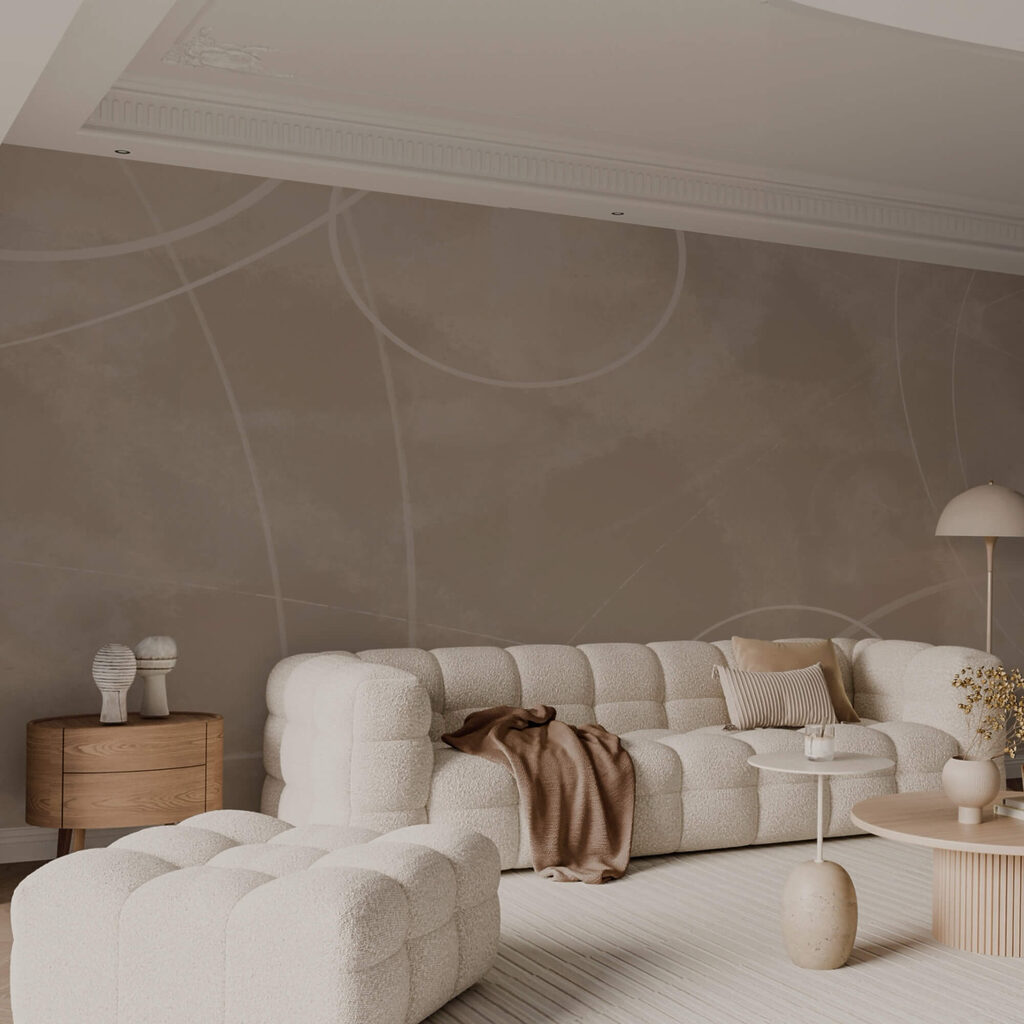 Hnědé pozadí s bílými čarami a kruhy