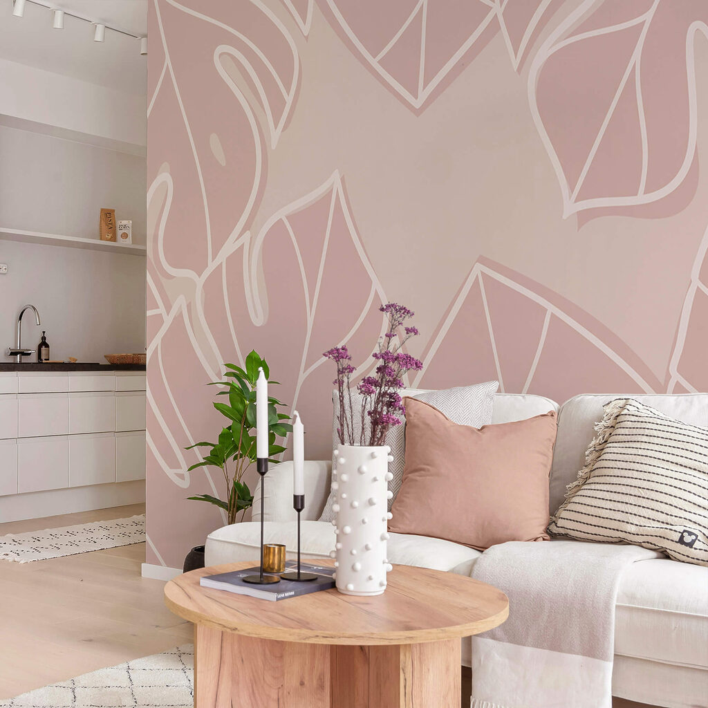 Růžový a bílý vzor listů