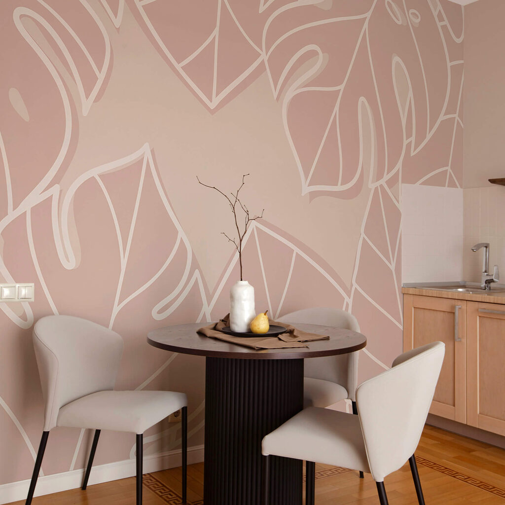 Růžový a bílý vzor listů