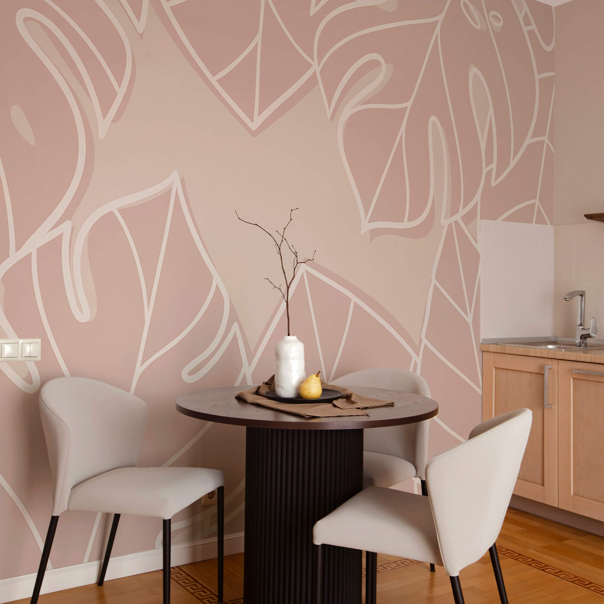 Růžový a bílý vzor listů