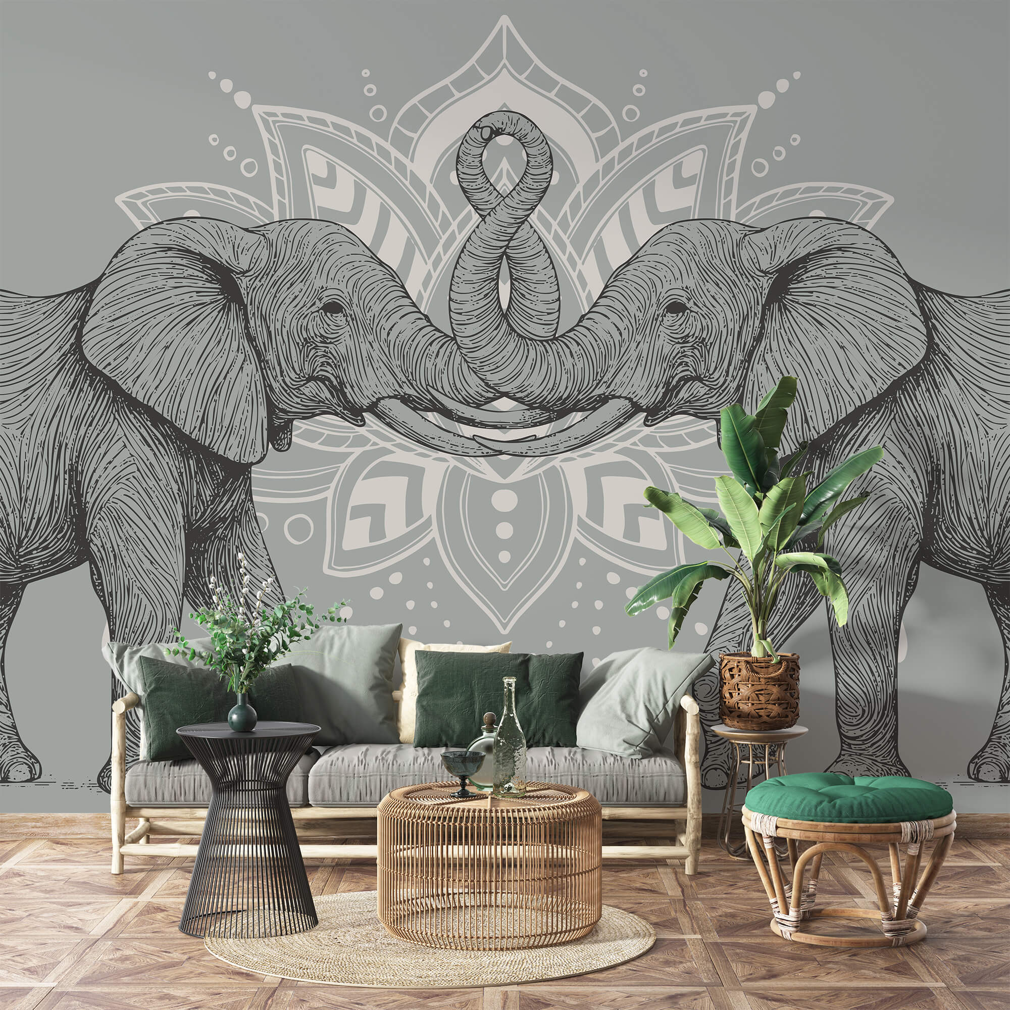 Dva sloni, kteří se dotýkají choboty