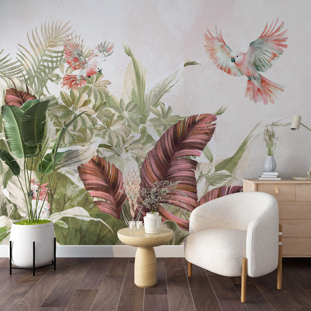 Malba ptáků letících nad rostlinou Malba ptáků letících nad rostlinou