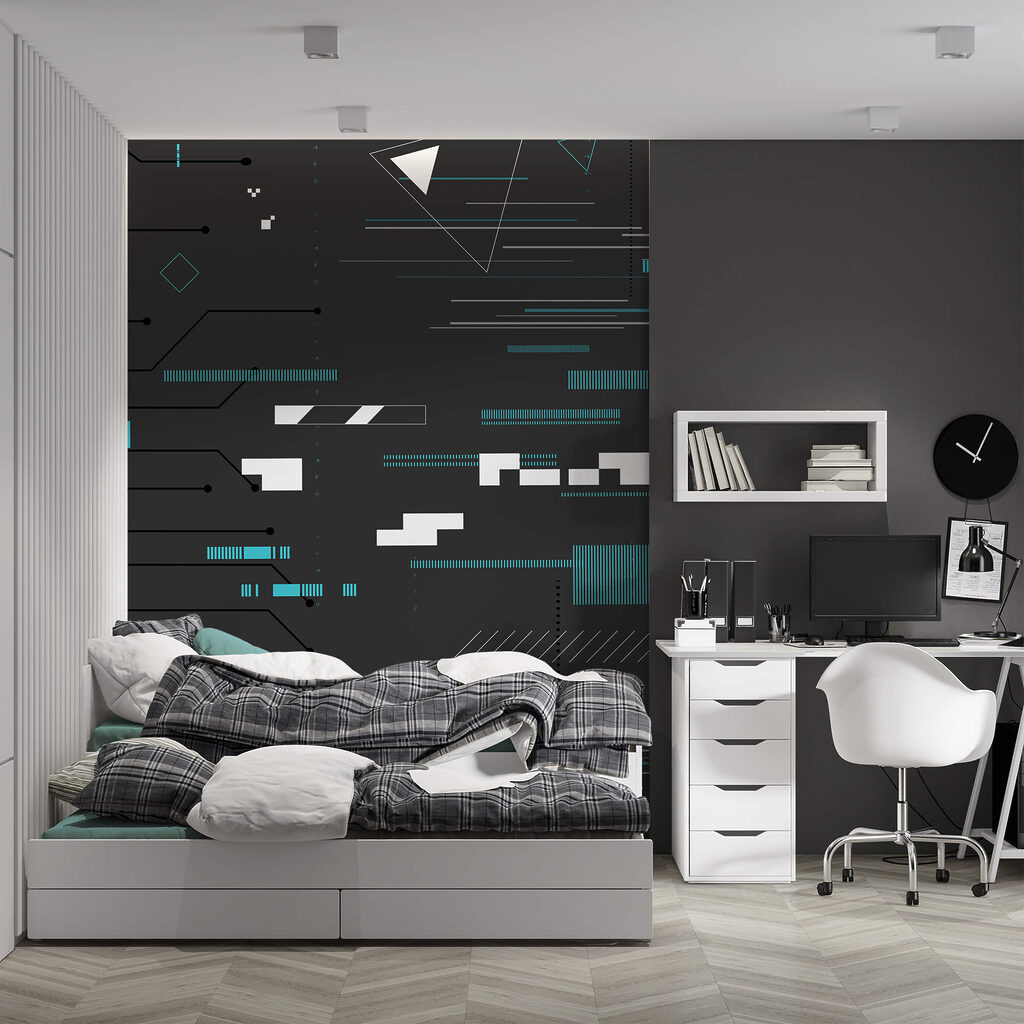 Černé pozadí s mnoha čarami a tečkami