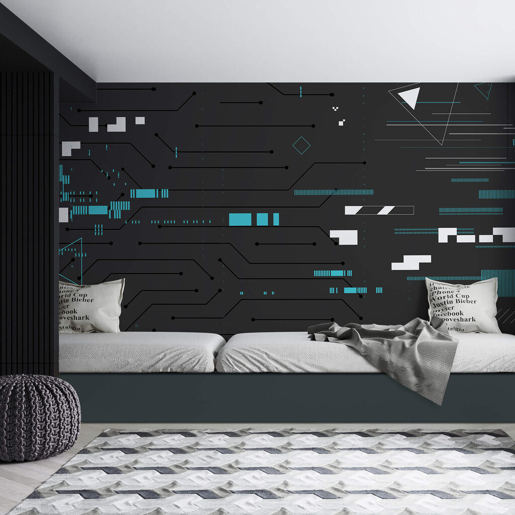 Černé pozadí s mnoha čarami a tečkami