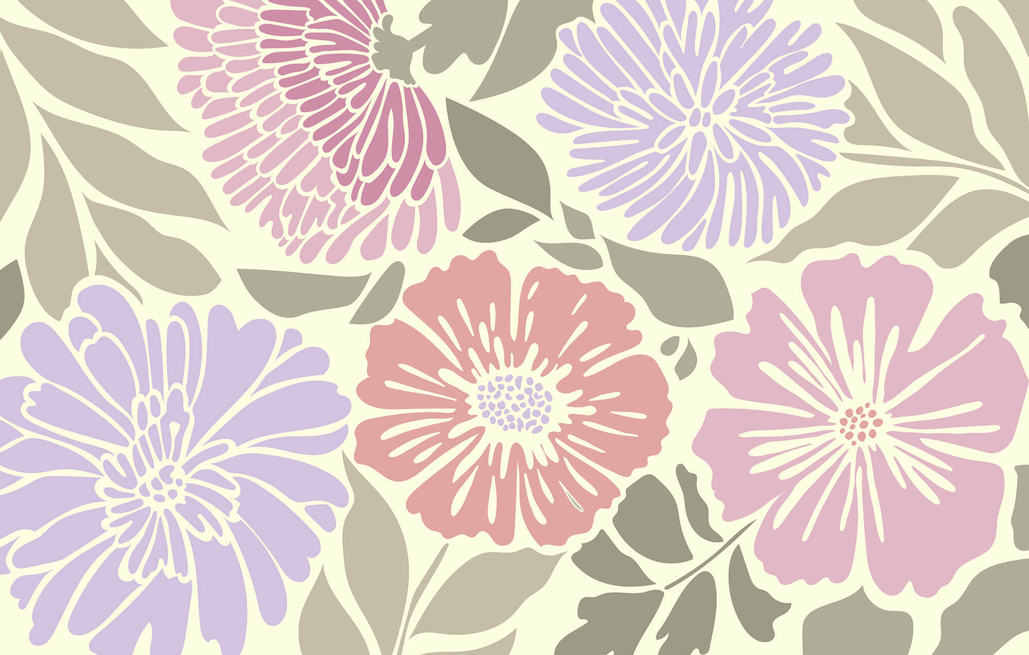 Colorful floral pattern with leaves