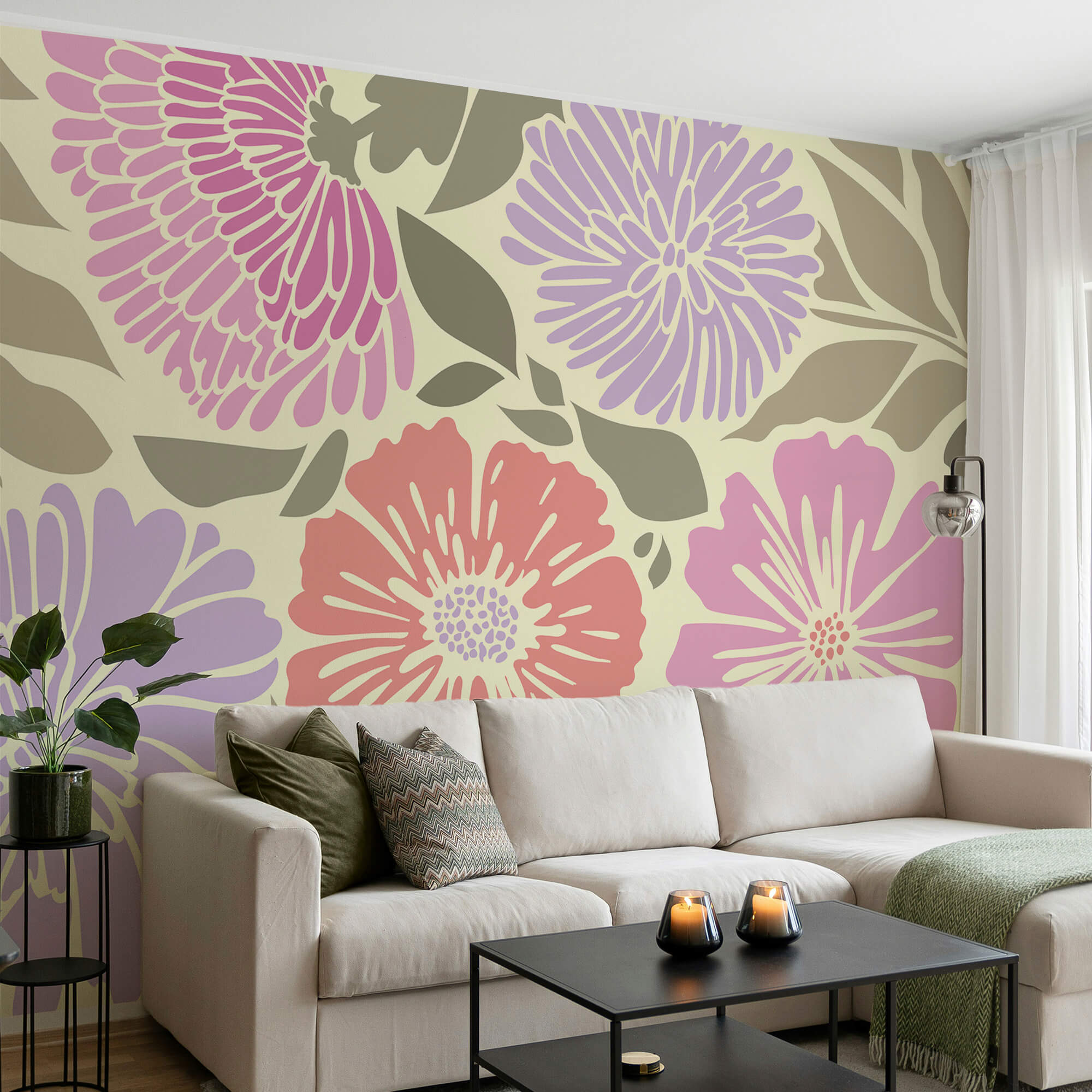 Barevný květinový vzor s listy