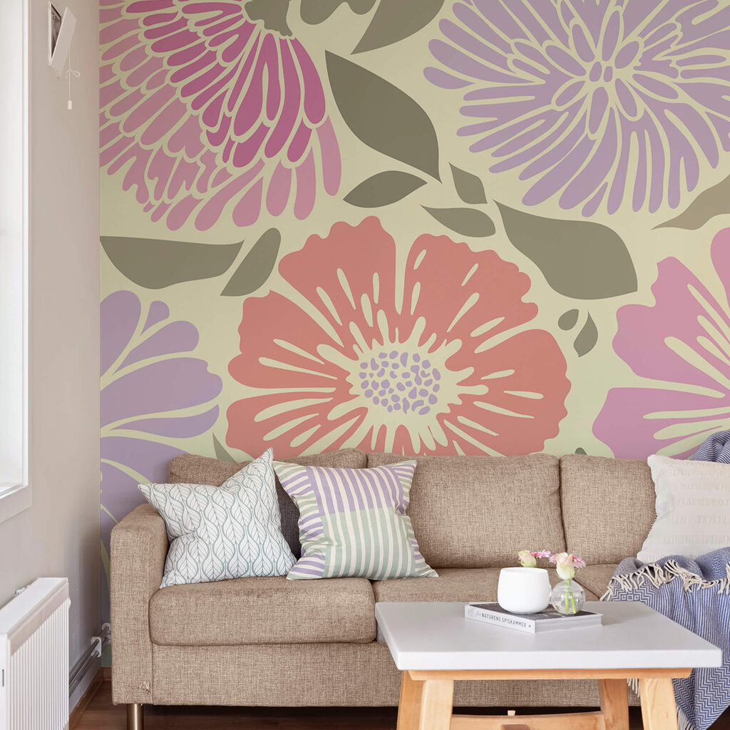 Barevný květinový vzor s listy