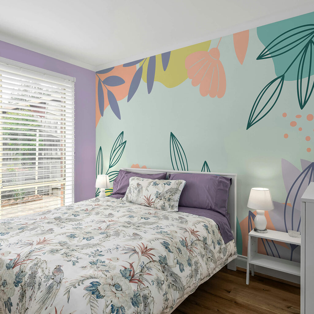 Barevný květinový vzor s listy