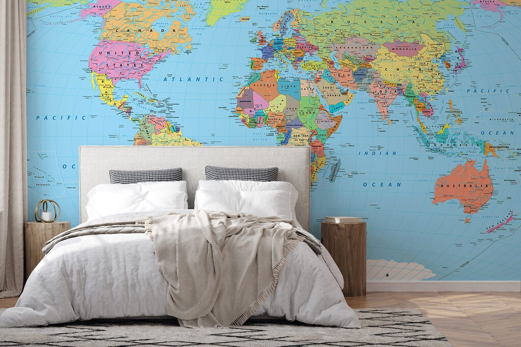Mapa světa s různými vlajkami Mapa světa s různými vlajkami