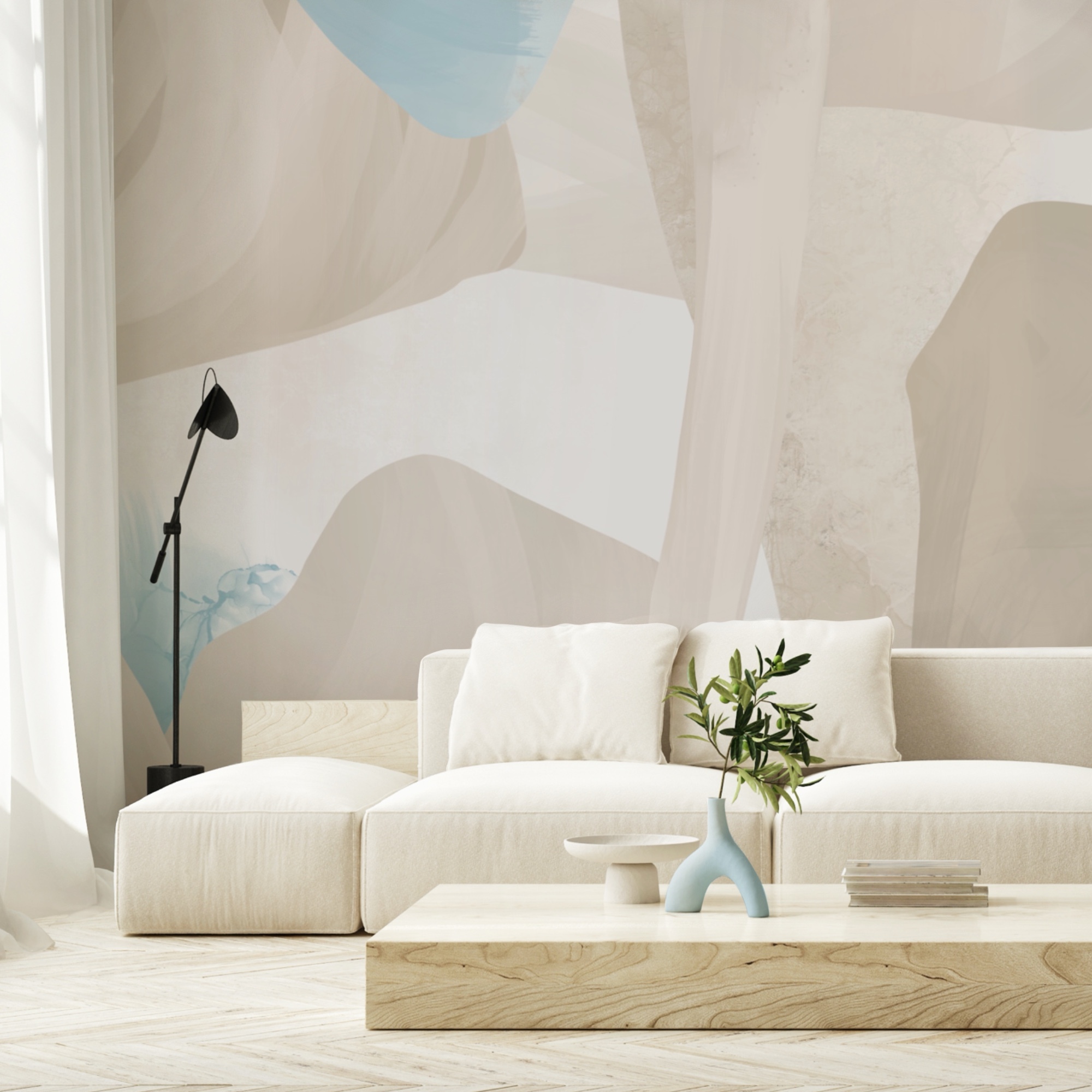 Abstraktní tvary v jemných barvách