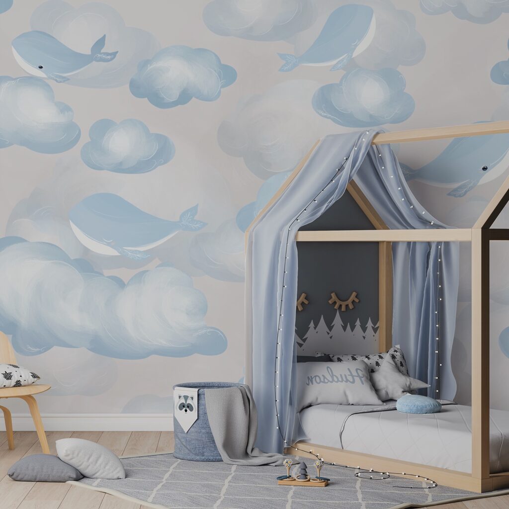 Modré a bílé mraky a velryby