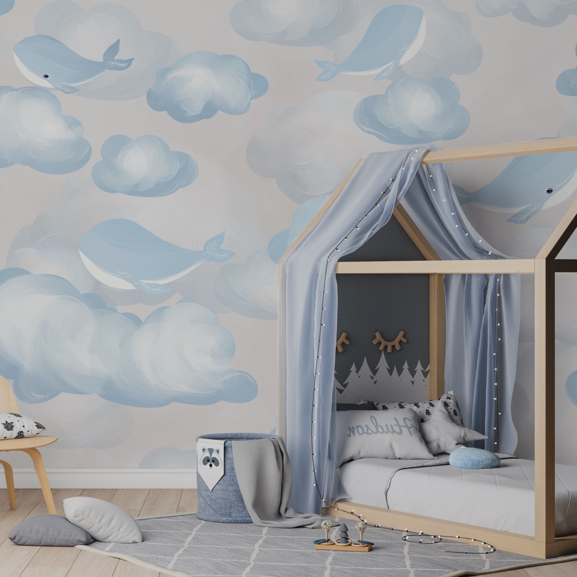 Modré a bílé mraky a velryby