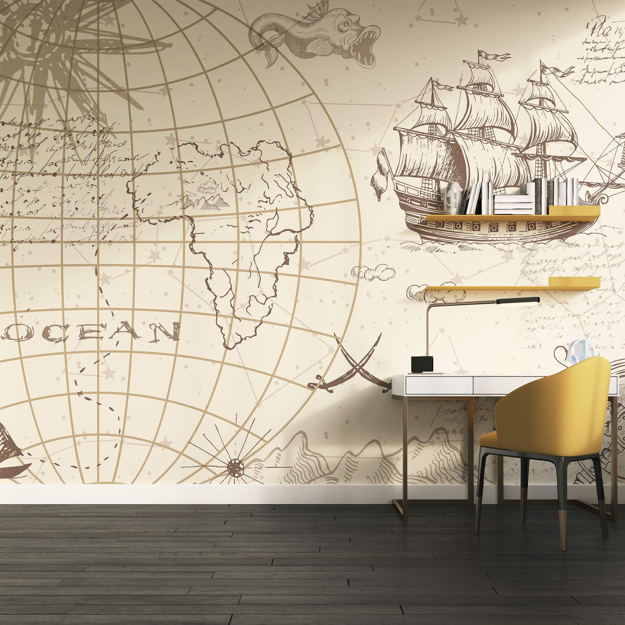Mapa světa a loď Mapa světa a loď